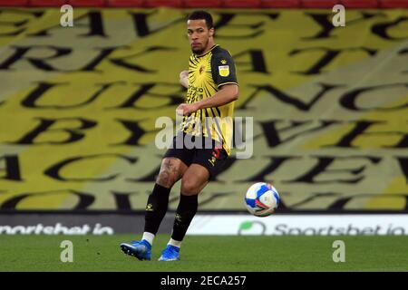 Watford, Regno Unito. 13 Feb 2021. William Troost-Ekong di Watford in azione durante il gioco. EFL Skybet Championship, Watford contro Bristol City al Vicarage Road Stadium di Watford sabato 13 febbraio 2021. Questa immagine può essere utilizzata solo per scopi editoriali. Solo per uso editoriale, è richiesta una licenza per uso commerciale. Nessun utilizzo nelle scommesse, nei giochi o nelle pubblicazioni di un singolo club/campionato/giocatore. pic by Steffan Bowen/Andrew Orchard sports photography/Alamy Live news Credit: Andrew Orchard sports photography/Alamy Live News Foto Stock