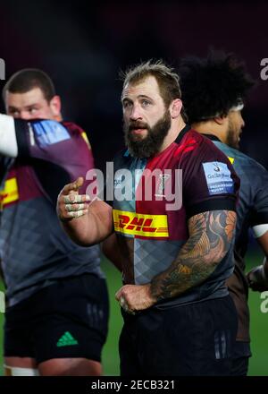 Twickenham Stoop, Londra, Regno Unito. 13 Feb 2021. Inglese Premiership Rugby, Harlequins contro le tigri di Leicester; Marler di Harlequins Credit: Action Plus Sport/Alamy Live News Foto Stock