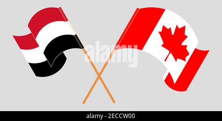 Bandiere incrociate e sventolanti dello Yemen e del Canada. Illustrazione vettoriale Illustrazione Vettoriale