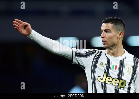 Cristiano Ronaldo della Juventus reagisce durante il campionato italiano Serie A Football Match tra il SSC Napoli e la Juventus FC il 13 febbraio 2021 allo stadio Diego Armando Maradona di Napoli - Foto Federico Proietti / DPI / LiveMedia Foto Stock