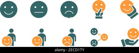 Set di icone colorate di feedback emotivo. Testimonianze, emozioni positive e negative e altro ancora. Illustrazione Vettoriale