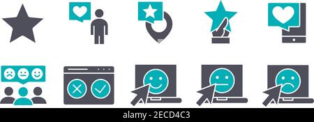 Serie di icone colorate di feedback. Testimonianze, rating, social network, opinione dei consumatori e altro ancora. Illustrazione Vettoriale