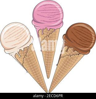 Set di gustosi gelati di colore. Illustrazione vettoriale. Oggetti isolati su sfondo bianco. Illustrazione Vettoriale