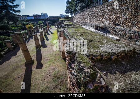 Latrine del teatro romano di Merida. Uno dei siti archeologici più grandi e estesi d'Europa. Extremadura, Spagna Foto Stock