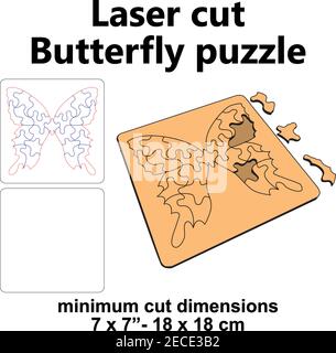 Modello di taglio laser modello di taglio laser vettore puzzle Butterfly jigsaw legno compensato di mdf acrilico Illustrazione Vettoriale