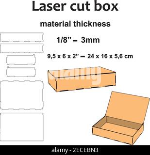 Modello di taglio laser scatola rettangolare scatola di taglio laser scatola di legno con cerniere modello vettoriale legno compensato mdf acrilico design Illustrazione Vettoriale