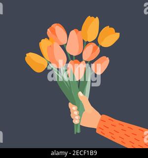 Mazzo di tulipani con fiori primaverili. Illustrazione vettoriale Illustrazione Vettoriale