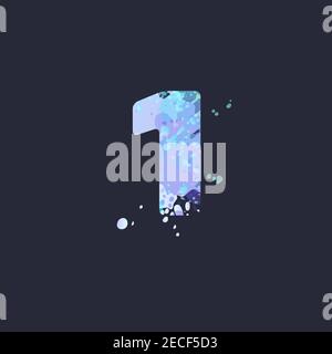 Grassetto numero 1 con effetto di macchie liquide di vernice nei colori blu, bianco, viola su sfondo blu scuro. Elemento decorativo per disegno invernale di un fl Illustrazione Vettoriale