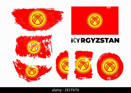 Bandiera a pennello del paese kirghizistan. Felice giorno di indipendenza del Kirghizistan Illustrazione Vettoriale