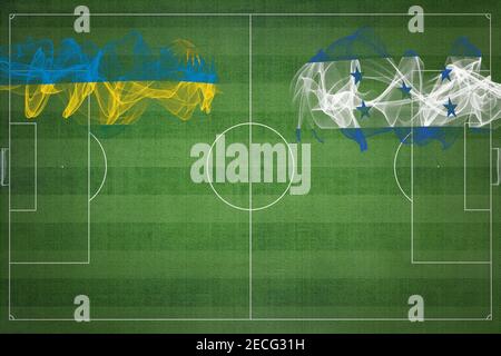 Rwanda vs Honduras Soccer Match, colori nazionali, bandiere nazionali, campo di calcio, gioco di calcio, concetto di competizione, spazio di copia Foto Stock