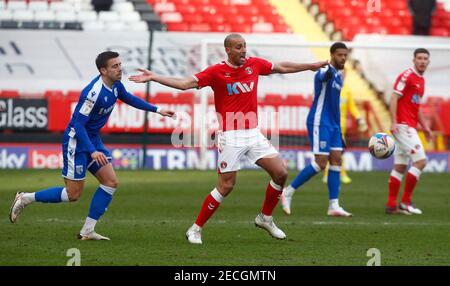 Woolwich, Regno Unito. 13 Feb 2021. WOOLWICH, Regno Unito, FEBBRAIO 13: Darren Pratley di Charlton Athletic durante la prima lega di Sky Bet tra Charlton Athletic e Gillinghamat The Valley, Woolwich il 13 febbraio 2021 Credit: Action Foto Sport/Alamy Live News Foto Stock