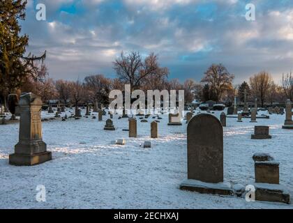 Boise, il Cimitero dei pionieri dell'Idaho in un freddo monring invernale Foto Stock