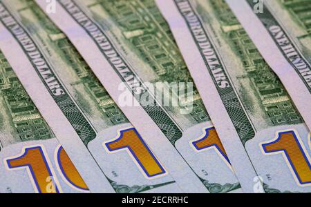 Banconote in dollari statunitensi. Contanti denaro closeup foto. Sfondo della valuta. Successo aziendale e profitto. Stipendio o prestito in contanti. Corruzione e cas Foto Stock