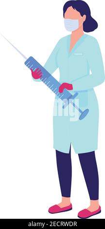 Infermiere con siringa piatta colore vettore carattere senza volto Illustrazione Vettoriale
