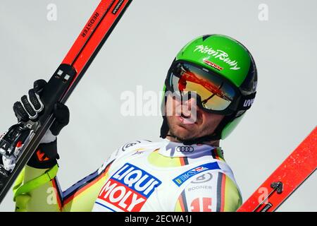 14 febbraio 2021, Italia, Cortina d'Ampezzo: Sci alpino: Campionato del mondo, Downhill, uomini: Andreas Sander dalla Germania Foto: Michael Kappeler/dpa Foto Stock