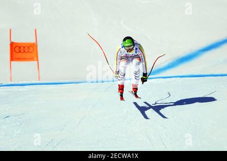 14 febbraio 2021, Italia, Cortina d'Ampezzo: Sci alpino: Campionato del mondo, Downhill, uomini: Andreas Sander dalla Germania Foto: Michael Kappeler/dpa Foto Stock