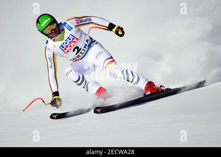 14 febbraio 2021, Italia, Cortina d'Ampezzo: Sci alpino: Campionato del mondo, Downhill, uomini: Andreas Sander dalla Germania Foto: Michael Kappeler/dpa Foto Stock