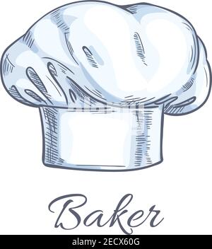 Bozzetto per cappelli da panettiere o da chef con capo da chef, sous-chef, cuoco, chef di gamma e altro personale della cucina. Restau Illustrazione Vettoriale