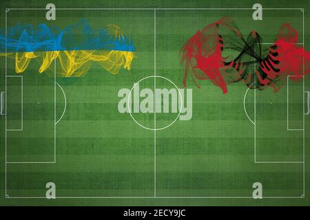 Ruanda vs Albania Soccer Match, colori nazionali, bandiere nazionali, campo di calcio, gioco di calcio, concetto di competizione, spazio copia Foto Stock