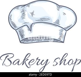 Icone cappello Baker per emblema di panetteria. Chef toque, cappello da cucina per elemento di design ristorante, cartello da forno. Schizzo vettoriale a forma di doodle Illustrazione Vettoriale