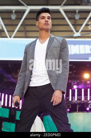 Londra, Regno Unito, 9th giugno 2012. Siva Kaneswaran del Wanted si esibisce sul palco al Capital Summertime Ball al Wembley Stadium di Londra. Foto Stock