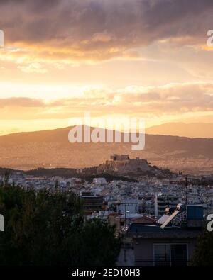 L'Acropoli di Atene, Grecia. Partenone. Ora d'oro ad Atene Foto Stock