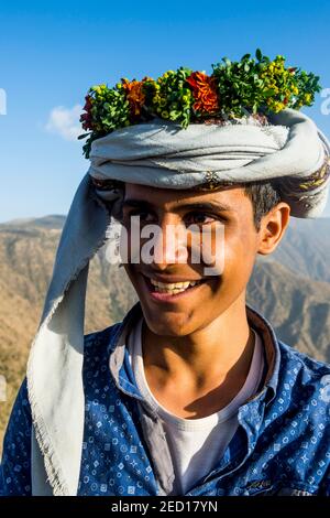 Famoso fioraio sul monte Souda, la montagna più alta dell'Arabia Saudita, Abha, Arabia Saudita Foto Stock