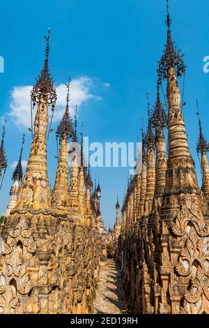 La pagoda di Kakku con i suoi 2500 stupa, Kakku, Shan state, Myanmar Foto Stock