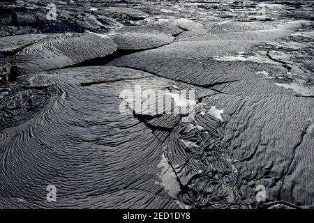 Lava a maglia o pahoehoe lava, dettaglio, Sullivan Bay, Santiago Island, Galapagos, Ecuador Foto Stock