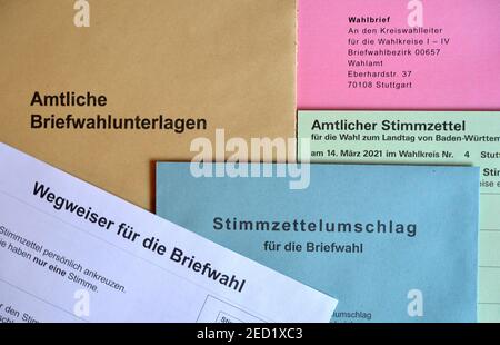 Documenti ufficiali di voto postale, Landtag Election Baden-Wuerttemberg su 14.03.2021, Germania Foto Stock