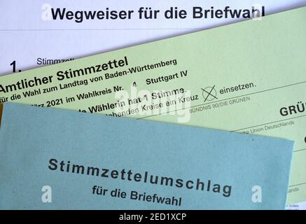 Documenti ufficiali di voto postale, Landtag Election Baden-Wuerttemberg su 14.03.2021, Germania Foto Stock