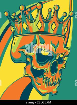 Illustrazione vettoriale dell'elemento di disegno cranio King Crown Illustrazione Vettoriale