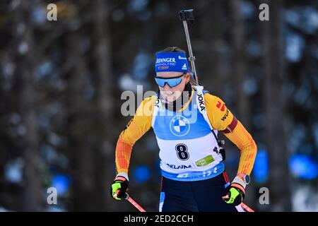 Pokljuka, Slovenia. 14 Feb 2021. Biathlon: Campionato del mondo, Pursuit 10 km, Donne: Franziska Preuß dalla Germania Credit: Sven Hoppe/dpa/Alamy Live News Foto Stock