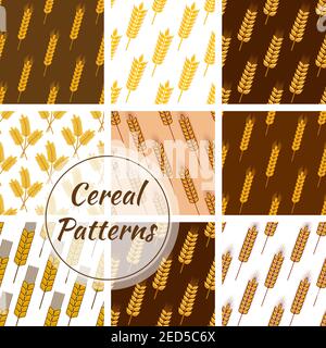 Grani e spighe di segale modelli di cereali di avena, grano di miglio, grano di malto, Spike, grano di orzo. Vettore sfondo senza giunture per panetteria, pasticceria o drogheria sho Illustrazione Vettoriale