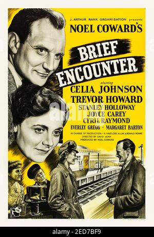 Brief Encounter (1945) diretto da David Lean e interpretato da Celia Johnson, Trevor Howard e Stanley Holloway. Adattamento dell'opera teatrale di Noël Coward su una donna tentata di imbrogliare suo marito dopo un incontro casuale in una stazione ferroviaria. Fotografia del poster di un foglio di lino originale del 1945, completamente restaurato. Crediti: Distributori BFA / Eagle-Lion Foto Stock