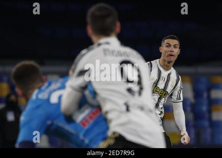 2/13/2021 - il portoghese di Juventus in avanti Cristiano Ronaldo fa gesti durante la serie A Football Match SSC Napoli vs FC Juventus. Napoli ha vinto 1-0. (Foto di IPA/Sipa USA) Foto Stock