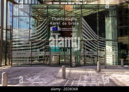 Belgio, Bruxelles, ingresso di Carlo Magno nel distretto europeo. La Charlemagne è un gruppo di uffici situati a Bruxelles, presso gli organismi di alloggiamento della e Foto Stock