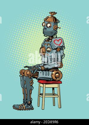 Un robot innamorato. Cuore nel giorno delle valentine Illustrazione Vettoriale