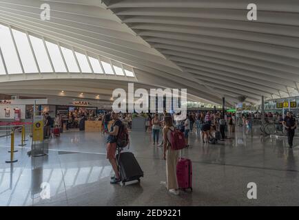 Terminal passeggeri all'aeroporto di Bilbao, progettato da Santiago Calatrava, Spagna Foto Stock