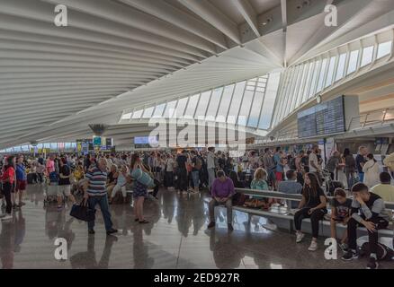 Terminal passeggeri all'aeroporto di Bilbao, progettato da Santiago Calatrava, Spagna Foto Stock