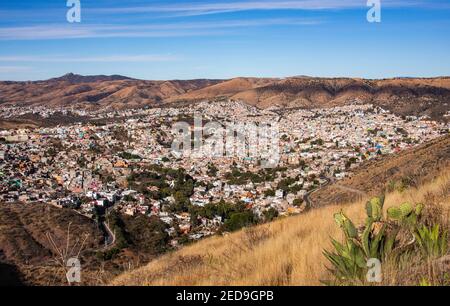 Vista sulla città di Guanajuato, Stato di Guanajuato, Messico Foto Stock