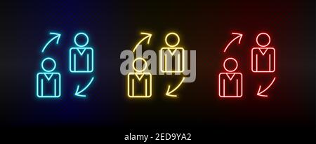 Gruppo di icone al neon, lavoro di squadra. Set di icone vettoriali al neon rosse, blu e gialle Illustrazione Vettoriale