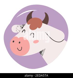 Carino avatar mucca, simpatico animale da fattoria mano disegnata illustrazione, isolato vettore illustrazione Illustrazione Vettoriale