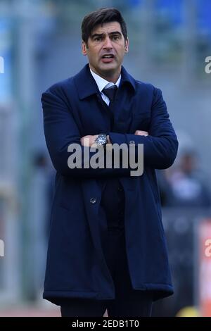 Roma Trainer Paulo Fonseca durante la Serie UNA partita di calcio tra Roma e Udinese allo stadio Olimpico di Roma, Italia. , . 14 febbraio 2021. (Foto di IPA/Sipa USA) Credit: Sipa USA/Alamy Live News Foto Stock