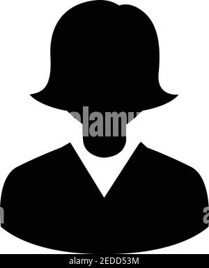 Icona utente donna femmina vettore piatto persona profilo avatar vettore immagine isolata in bianco Illustrazione Vettoriale