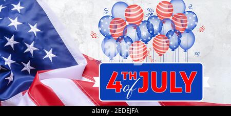 Bandiera degli Stati Uniti e palloncini disegnati su sfondo chiaro. Festa del giorno dell'indipendenza Foto Stock