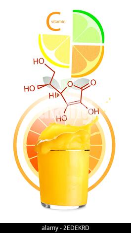 Bicchiere di sano succo d'arancia ricco di vitamina C. sfondo bianco Foto Stock