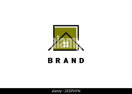 Square House Logo, elegante e minimalista, adatto per il logo della costruzione, del business immobiliare, o logo della casa in legno. Illustrazione Vettoriale