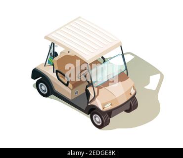 Golf composizione isometrica icona con realistico buggy veicolo con no passeggeri su sfondo vuoto con illustrazione vettoriale ombreggiata Illustrazione Vettoriale