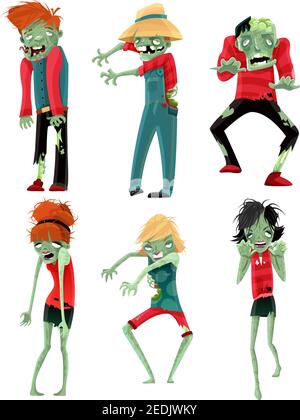 Mostri Zombie live giochi morti cartone animato popolare divertente e spaventoso illustrazione vettoriale isolata astratta della raccolta caratteri Illustrazione Vettoriale